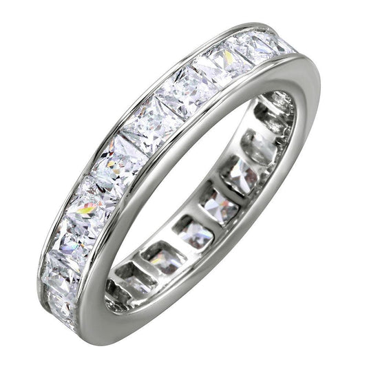 Rhodium Plated Sterling Silver 925 Clear Baguette CZ Eternity Ring Sizes 5-9