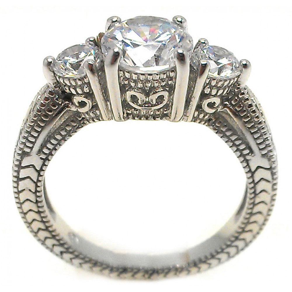 Rhodium Plated Sterling Silver 925 Fancy Bali Design Band CZ Ring Sizes 5-9