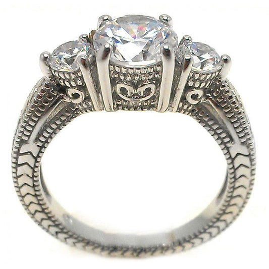 Rhodium Plated Sterling Silver 925 Fancy Bali Design Band CZ Ring Sizes 5-9