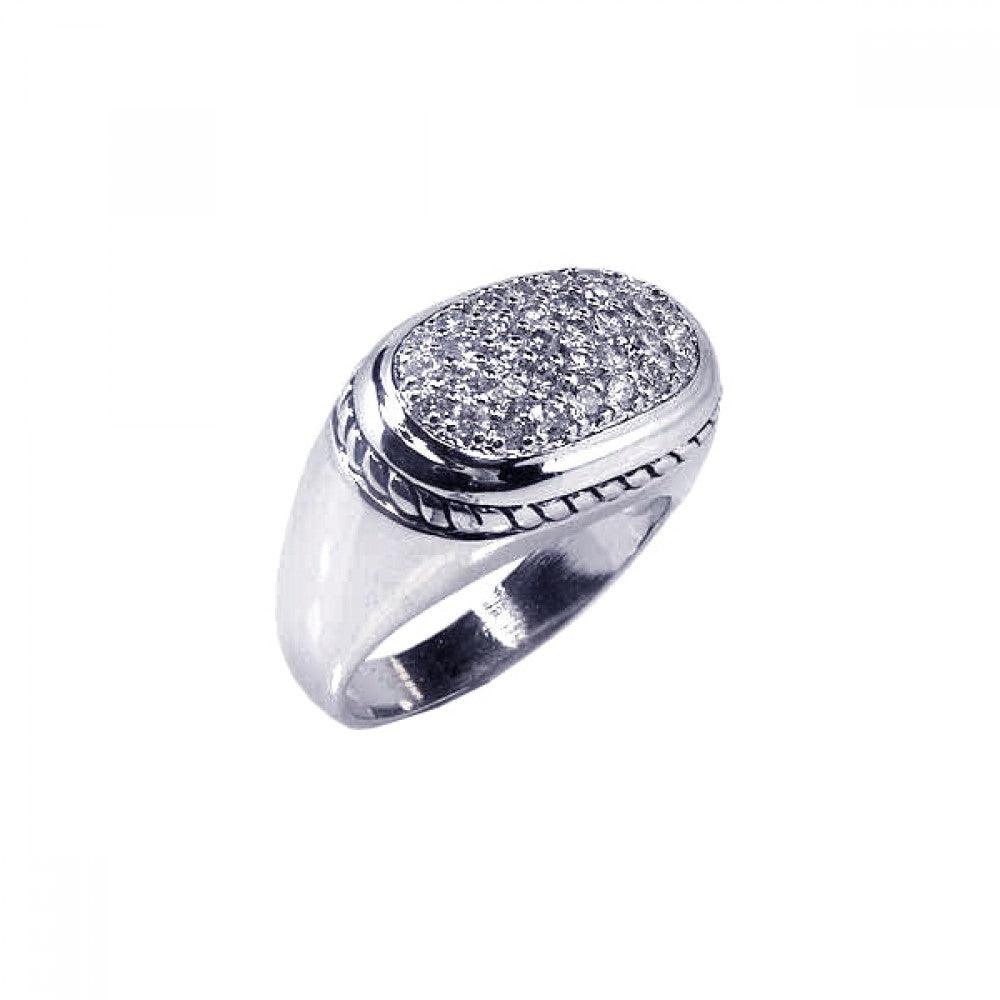 Sterling Silver 925 Rhodium Plated Micro Pave Clear CZ Oval Ring Sizes 5-9