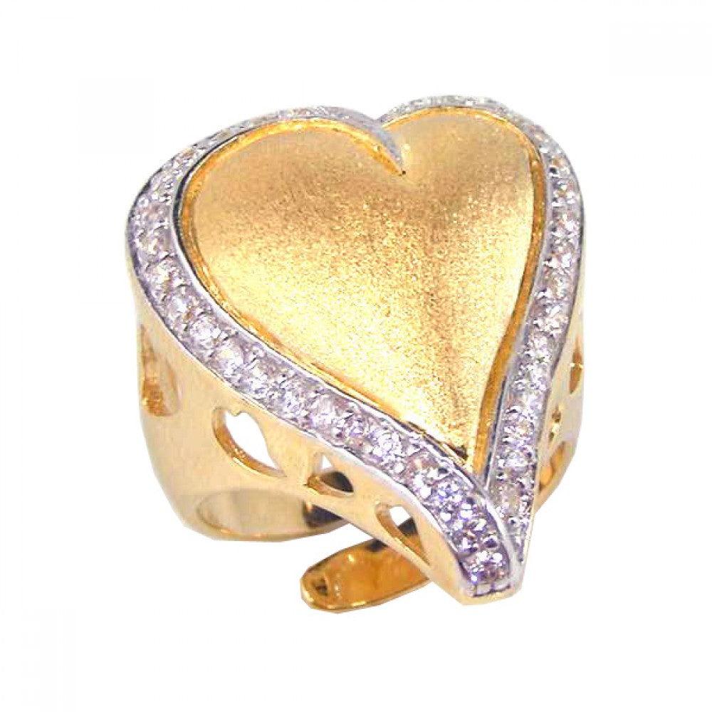 Polished Gold Plated Sterling Silver 925 Clear CZ Heart Ring Love Band Sizes 5-9