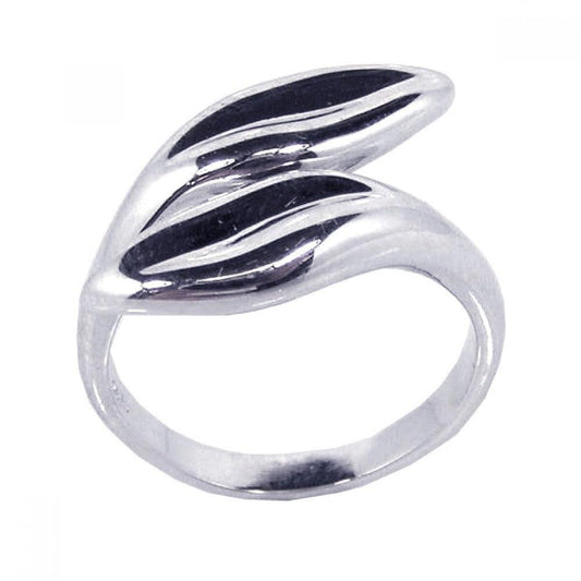 Polished Rhodium Plated Sterling Silver 925 Twin Leaf Ring Nature Band Sizes 5-9