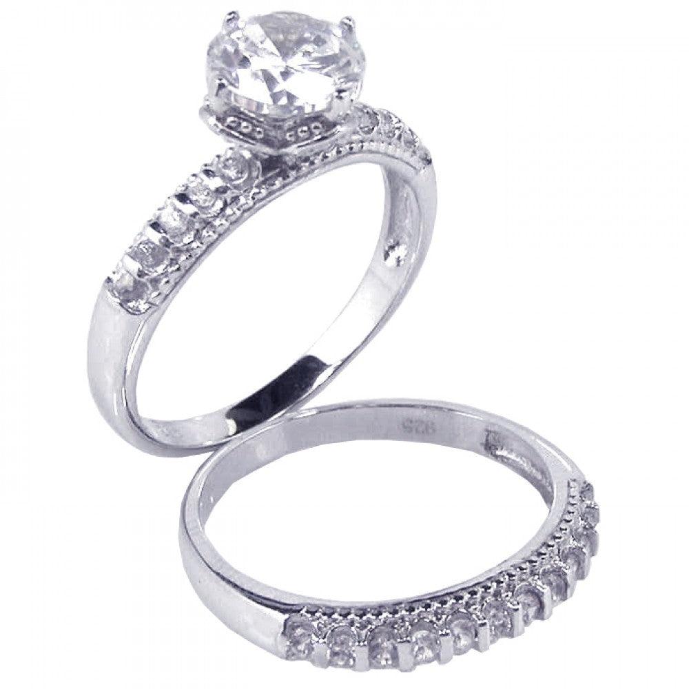 Rhodium Plated Sterling Silver 925 Clear Round CZ Bridal Ring Set Sizes 5-10