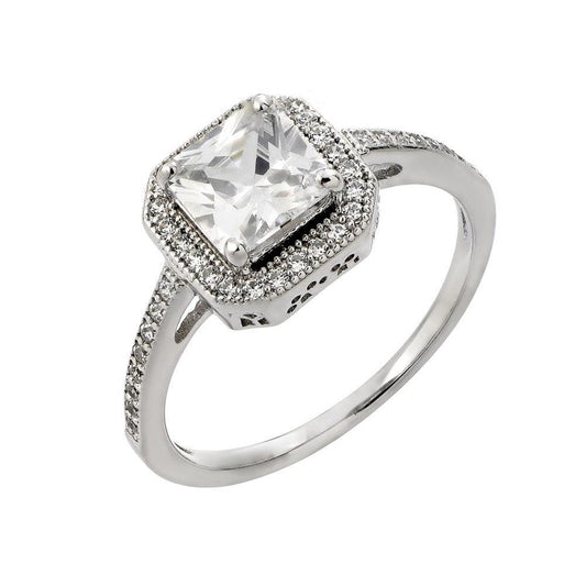 Rhodium Plated Sterling Silver 925 Clear Cluster Square CZ Bridal Ring Sizes 5-9