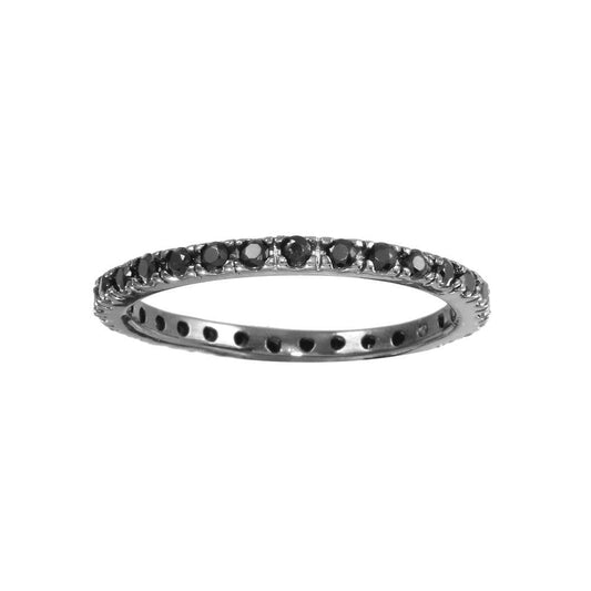 Rhodium Plated Sterling Silver 925 Inlay Eternity Clear CZ Ring Band Sizes 3-9