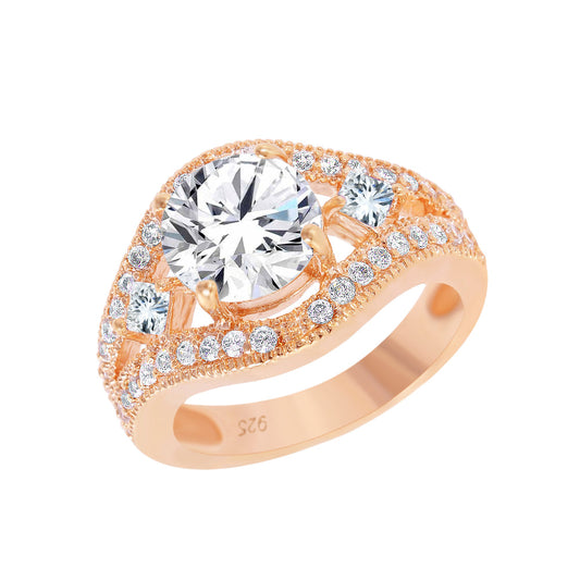 Rose Gold Plated Sterling Silver 925 Multi Shaped Clear CZ Dome Ring Sizes 5-9