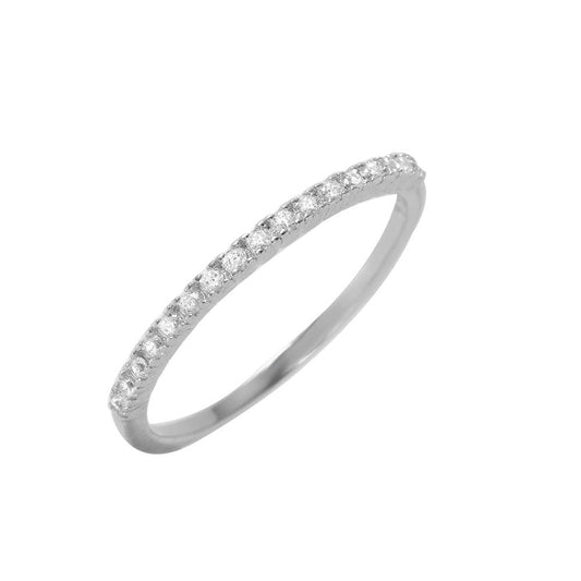 Rhodium Plated Sterling Silver 925 Half Clear Pave Set CZ Ring Band Sizes 5-9