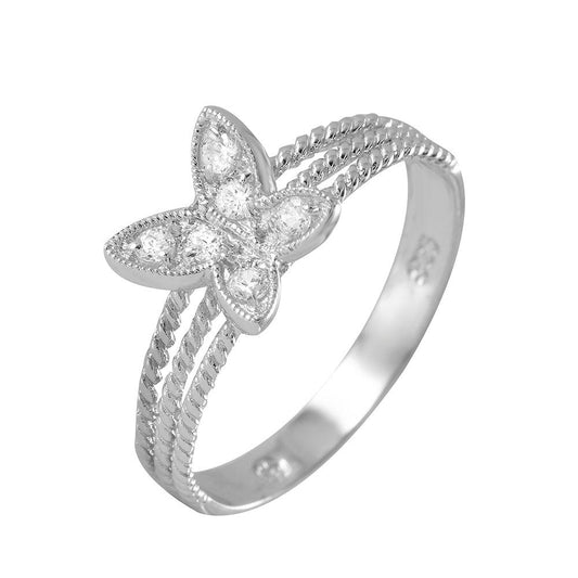 Rhodium Plated Sterling Silver 925 Butterfly Clear CZ Ring Band Sizes 5-9