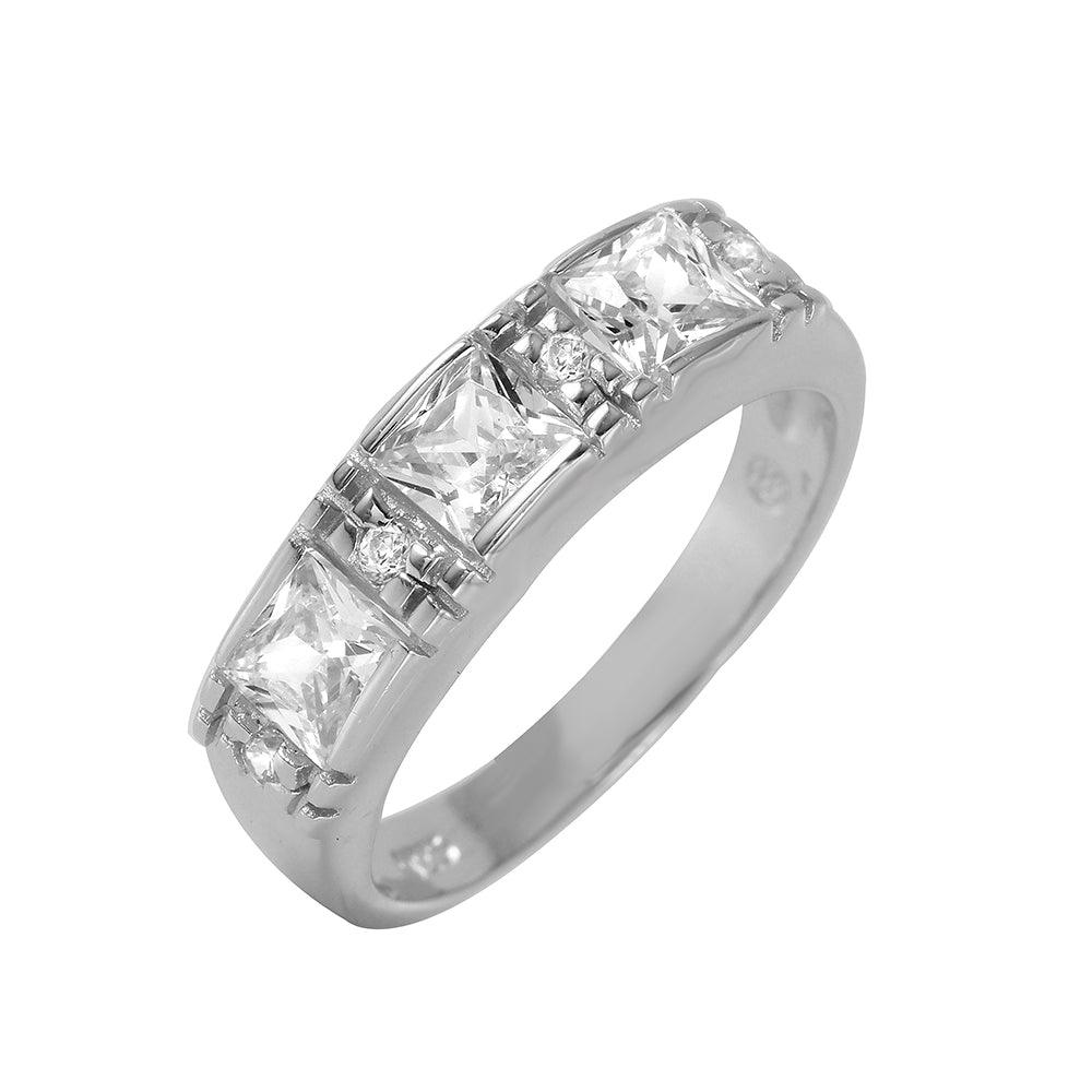 Rhodium Plated Sterling Silver 925 Princess Clear CZ Ring Band Sizes 5-9
