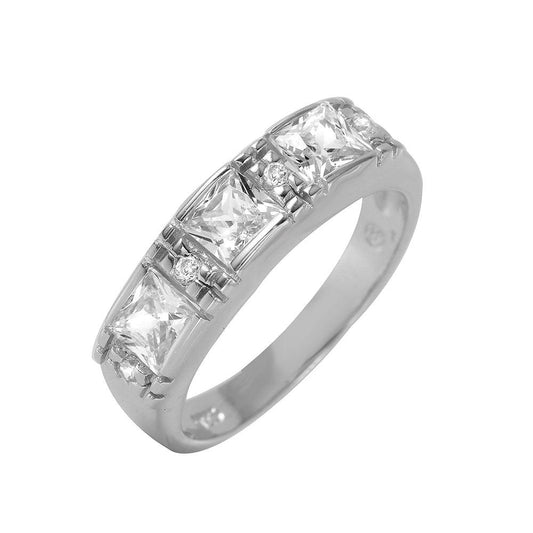 Rhodium Plated Sterling Silver 925 Princess Clear CZ Ring Band Sizes 5-9
