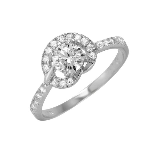 Rhodium Plated Sterling Silver 925 Clear CZ Halo Ring Band Sizes 5-9