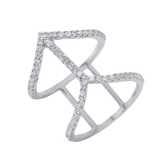 Rhodium Plated Sterling Silver 925 Connecting Double Chevron Ring Band Sizes 5-9