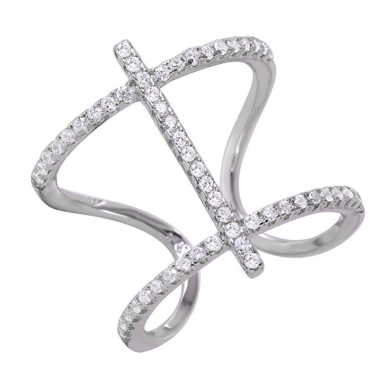 Rhodium Plated Sterling Silver 925 Freeform Abstract Clear CZ Ring Sizes 5-9