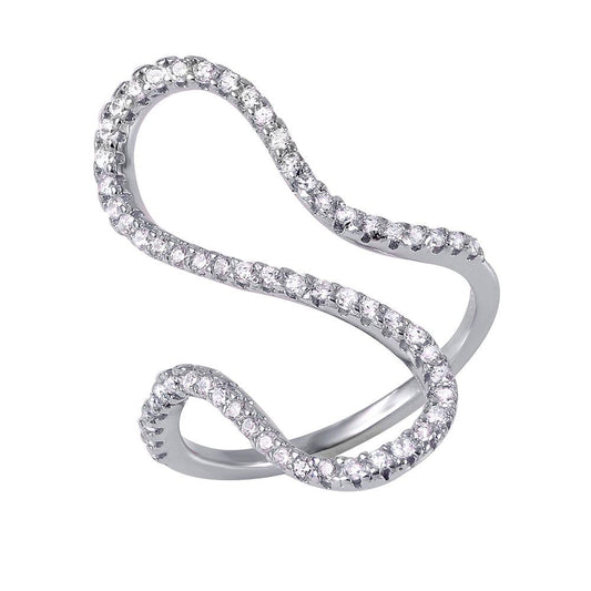 Rhodium Plated Sterling Silver 925 Freeform Clear CZ Ring Band Sizes 5-9