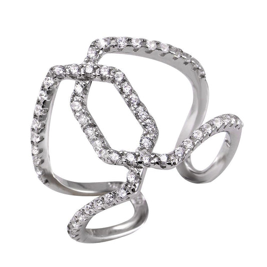 Rhodium Plated Sterling Silver 925 Abstract Freeform Clear CZ Ring Sizes 5-9