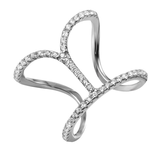 Sterling Silver 925 Rhodium Plated Abstract Freeform Clear CZ Ring Sizes 5-9