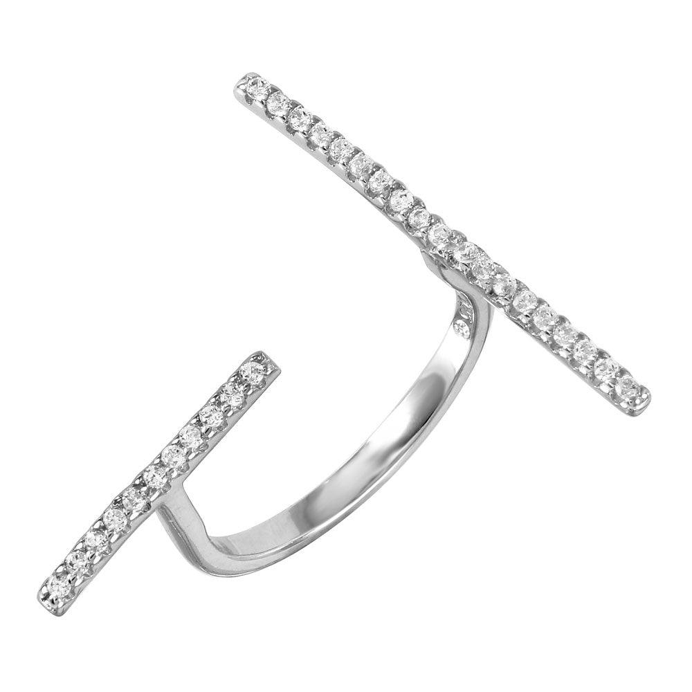 Rhodium Plated Sterling Silver 925 Clear CZ Adjustable Abstract Ring Sizes 5-9