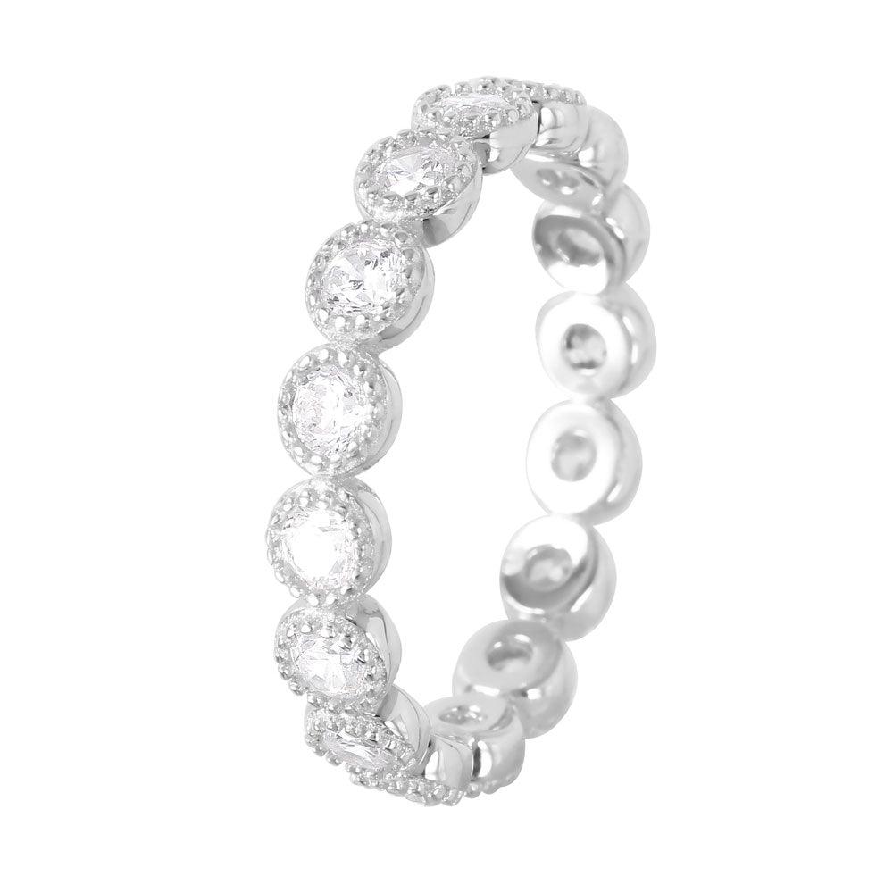 Rhodium Plated Sterling Silver 925 Eternity Stackable Clear CZ Ring Sizes 5-9