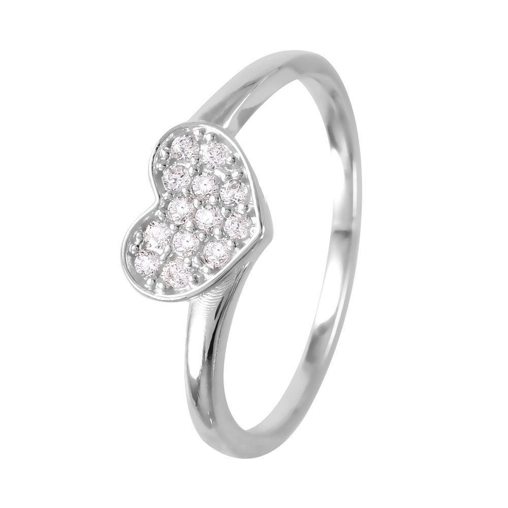 Rhodium Plated Sterling Silver 925 Band Clear CZ Heart Love Ring Sizes 5-9