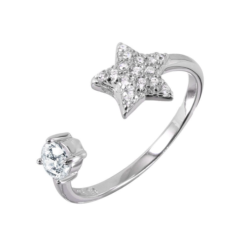 Rhodium Plated Sterling Silver 925 Clear CZ Star Adjustable Ring Band Sizes 5-9