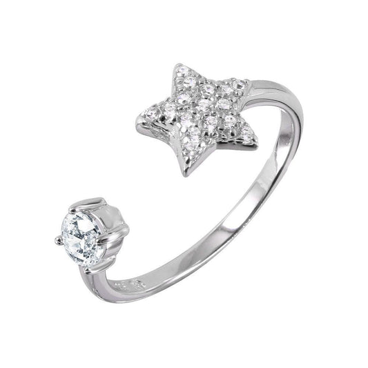 Rhodium Plated Sterling Silver 925 Clear CZ Star Adjustable Ring Band Sizes 5-9