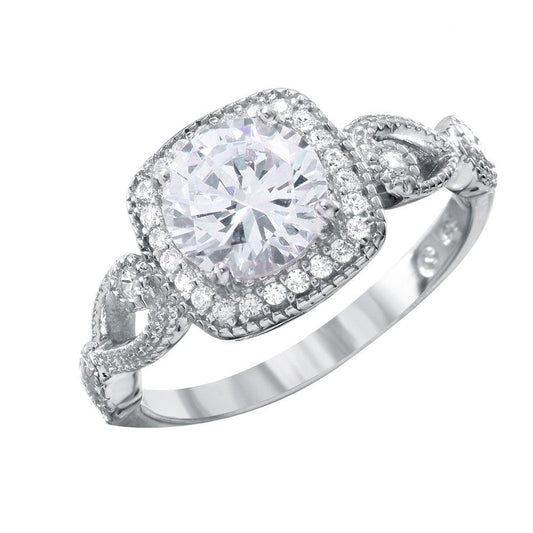 Rhodium Plated Sterling Silver 925 Square Shaped Ring Clear CZ Band Sizes 5-9