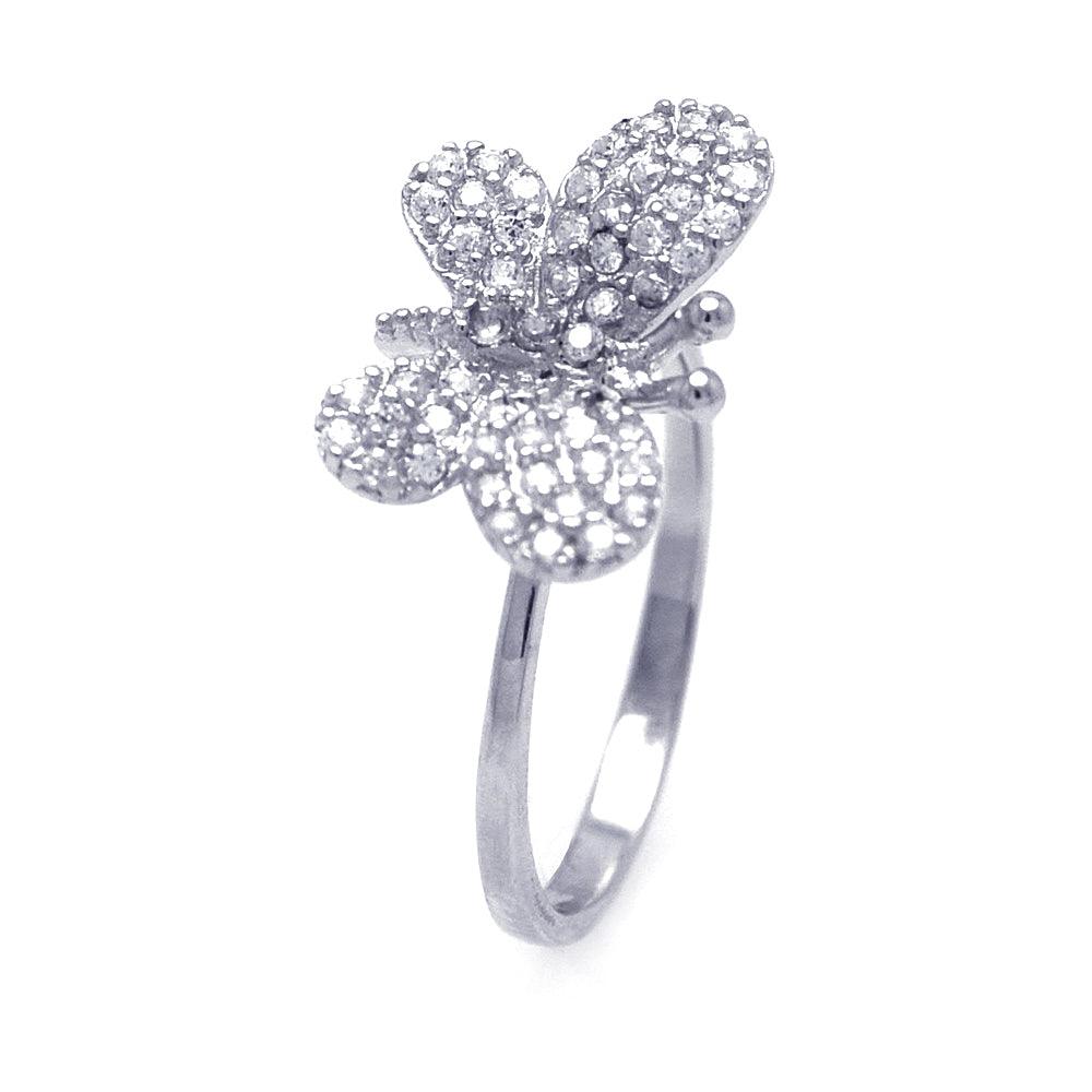 Rhodium Plated Sterling Silver 925 Butterfly Clear CZ Ring Band Sizes 5-9