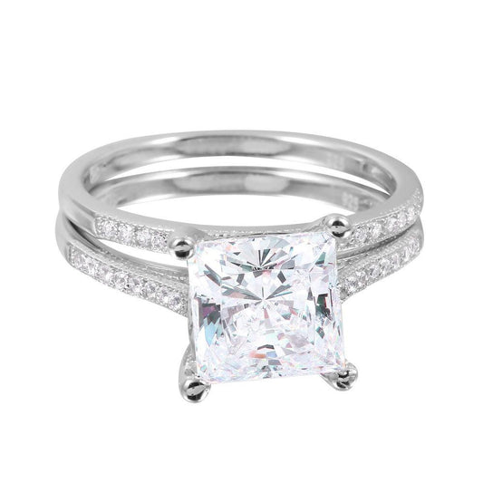 Rhodium Plated Sterling Silver 925 Clear CZ Bridal Engagement Ring Sizes 5-9