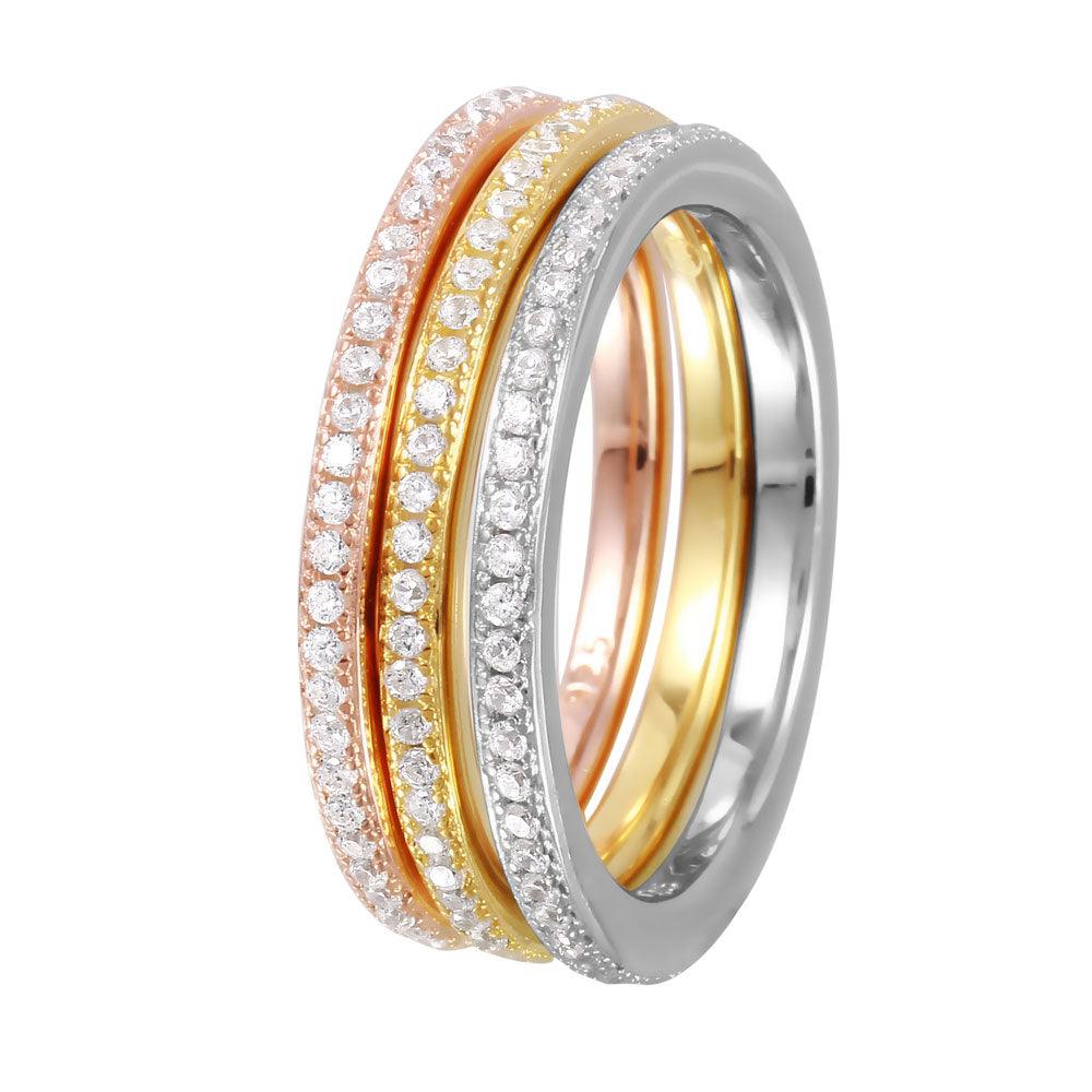 Rhodium Plated Sterling Silver 925 Stackable Eternity CZ Inlay Ring Sizes 5-9