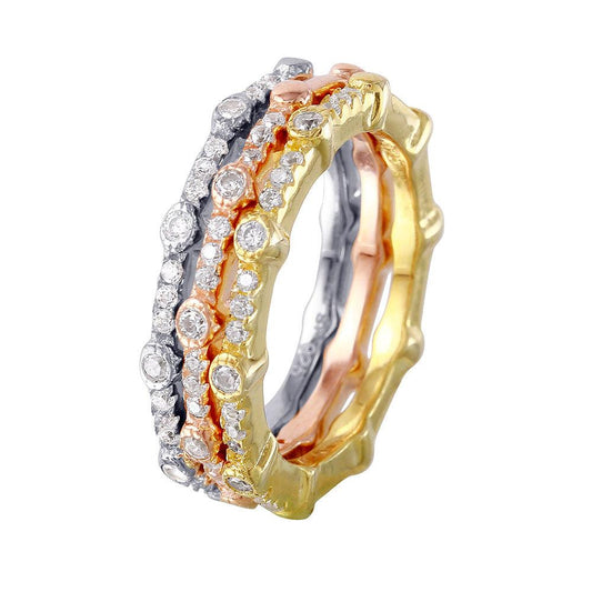 Gold Plated Sterling Silver 925 Multi-Plated Stackable Clear CZ Rings Sizes 5-9