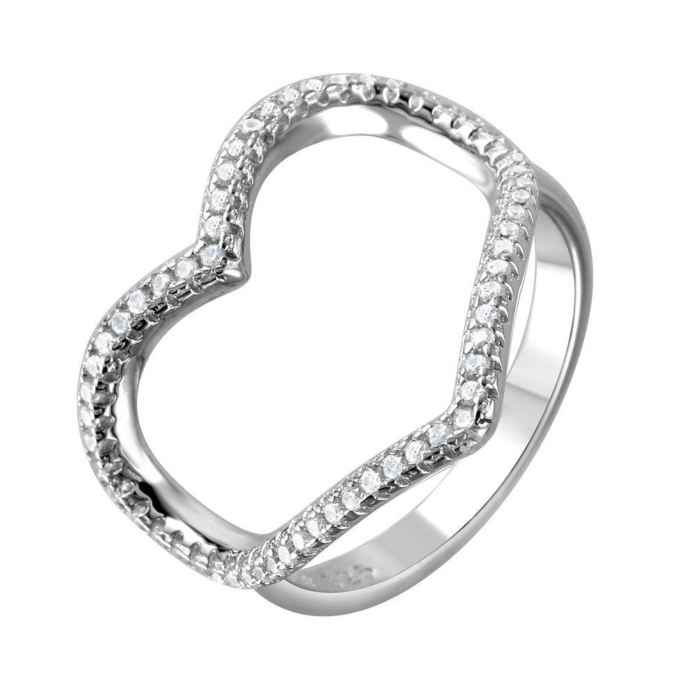 Sterling Silver 925 Rhodium Plated Wide Open Heart Fashion Love Ring Sizes 5-9