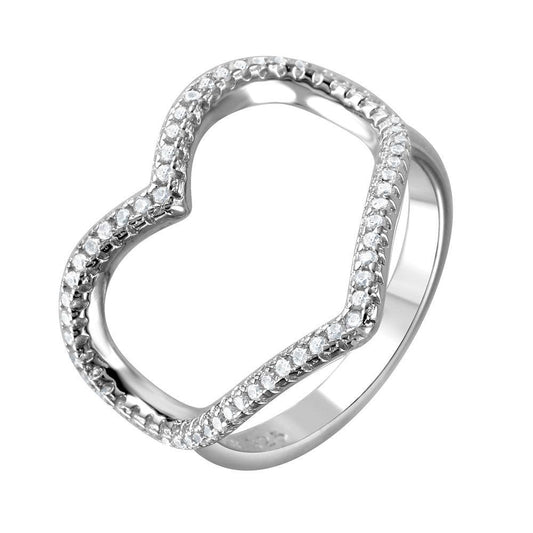 Sterling Silver 925 Rhodium Plated Wide Open Heart Fashion Love Ring Sizes 5-9