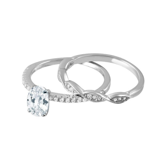 Rhodium Plated Sterling Silver 925 Clear CZ Bridal Wedding Ring Set Sizes 5-9