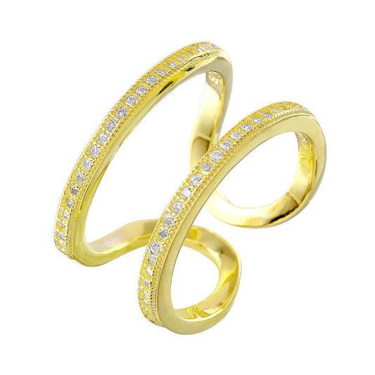 Gold Plated Sterling Silver 925 Cocktail Ring Clear CZ Band Sizes 5-9