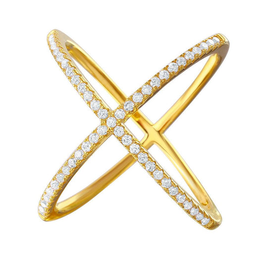 Gold Plated Sterling Silver 925 Nickel Free Criss Cross Ring Band Sizes 5-9