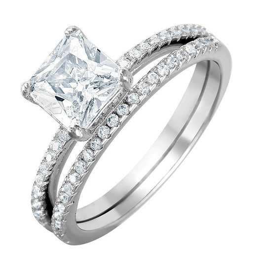 Rhodium Plated Sterling Silver 925 Nickel Free Square CZ Bridal Ring Sizes 5-9