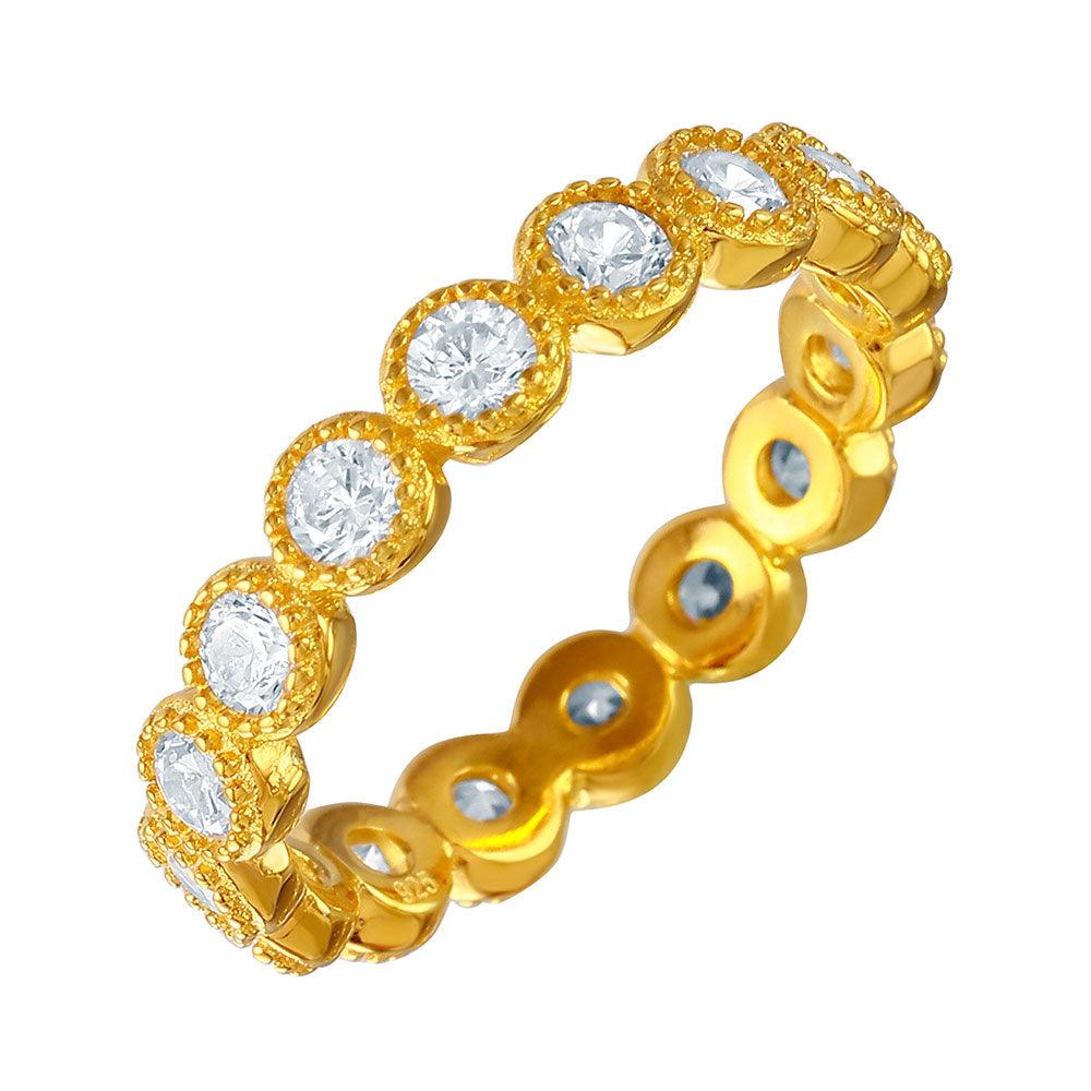 Gold Plated Sterling Silver 925 Stackable Eternity Clear CZ Ring Band Sizes 5-9