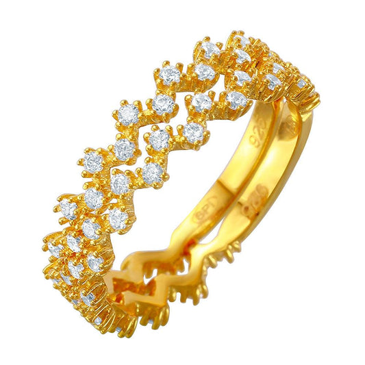 Gold Plated Sterling Silver 925 Double Stackable Clear CZ Ring Band Sizes 5-9