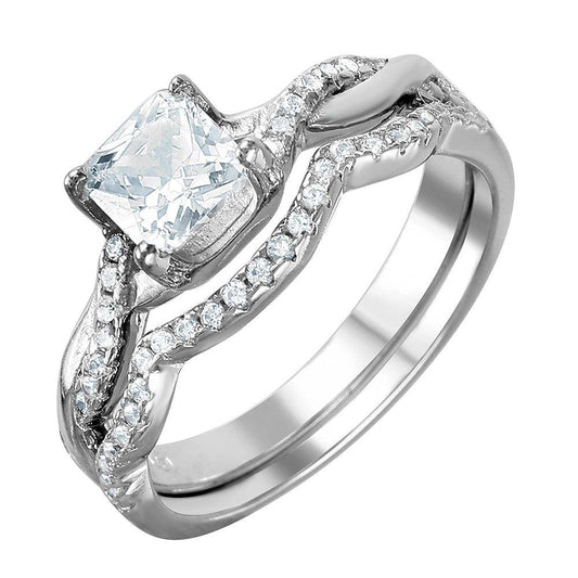 Rhodium Plated Sterling Silver 925 Rope Band Bridal Ring CZ Band Sizes 5-9