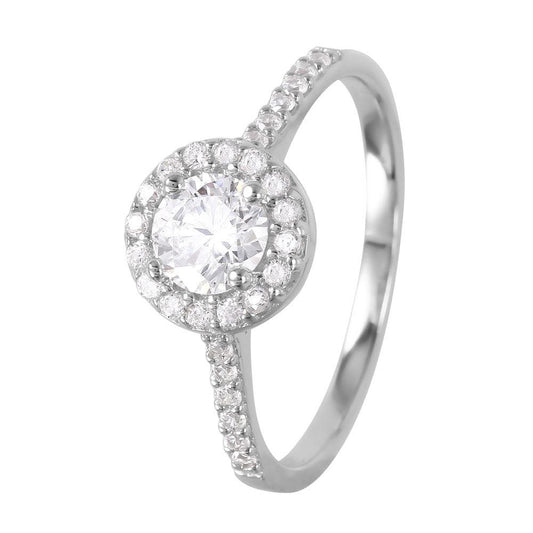 Rhodium Plated Sterling Silver 925 Clear CZ Engagement Halo Ring Band Sizes 5-9