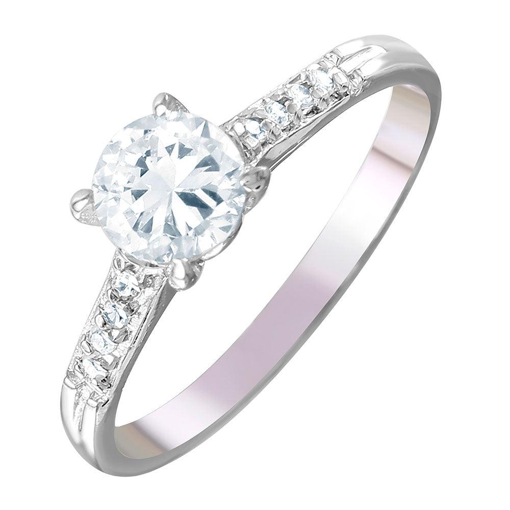 Polished Rhodium Plated Sterling Silver 925 Round Clear CZ Ring Band Sizes 5-9
