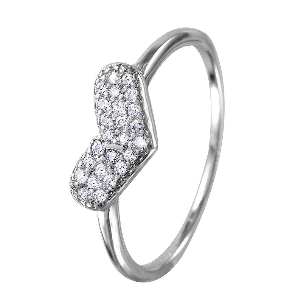 Rhodium Plated Sterling Silver 925 Clear CZ Encrusted Heart Ring Band Sizes 5-9