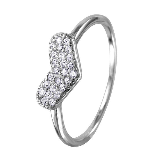 Rhodium Plated Sterling Silver 925 Clear CZ Encrusted Heart Ring Band Sizes 5-9