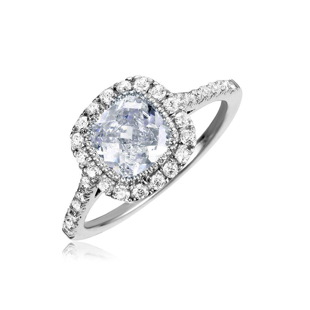 Rhodium Plated Sterling Silver 925 Square Halo Clear CZ Ring Band Sizes 5-9