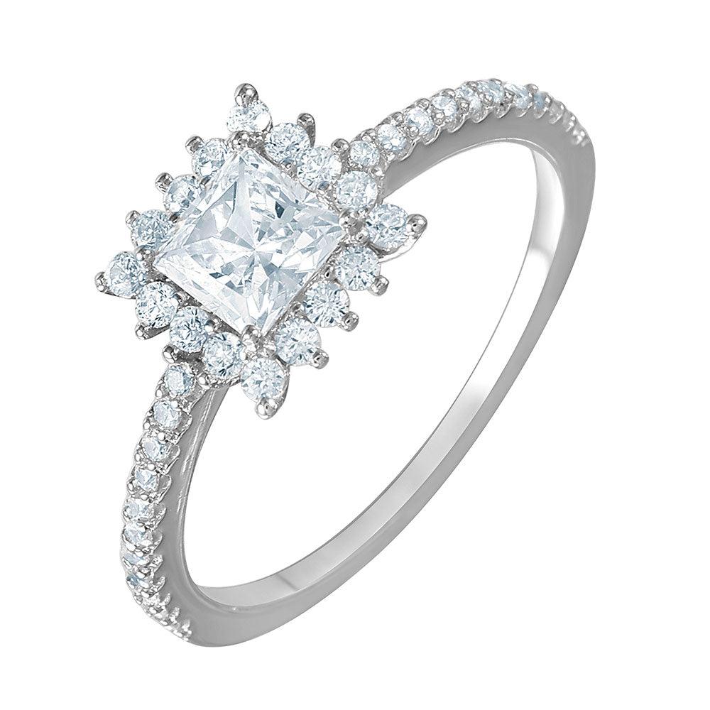 Rhodium Plated Sterling Silver 925 Square Clear CZ Cluster Ring Band Sizes 5-9