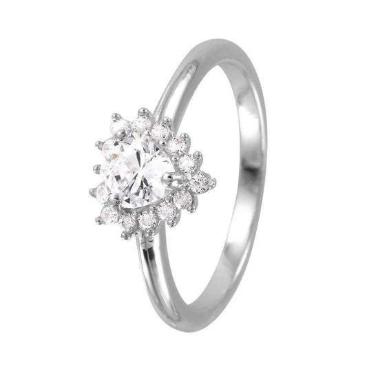Rhodium Plated Sterling Silver 925 Heart Clear CZ Bridal Ring Band Sizes 5-9