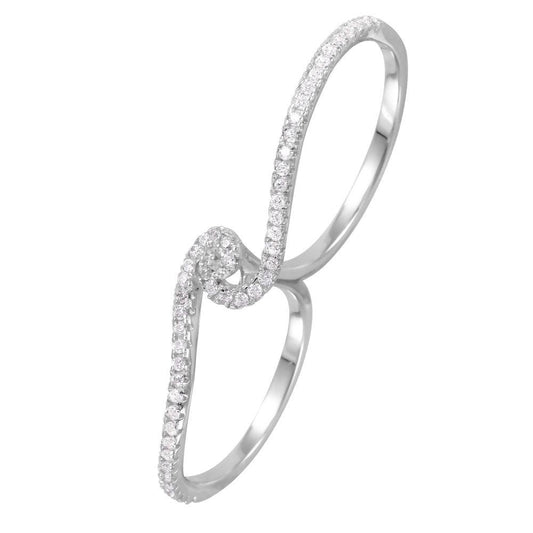 Rhodium Plated Sterling Silver 925 CZ Two-Finger Handcuff Ring Band Sizes 5-9