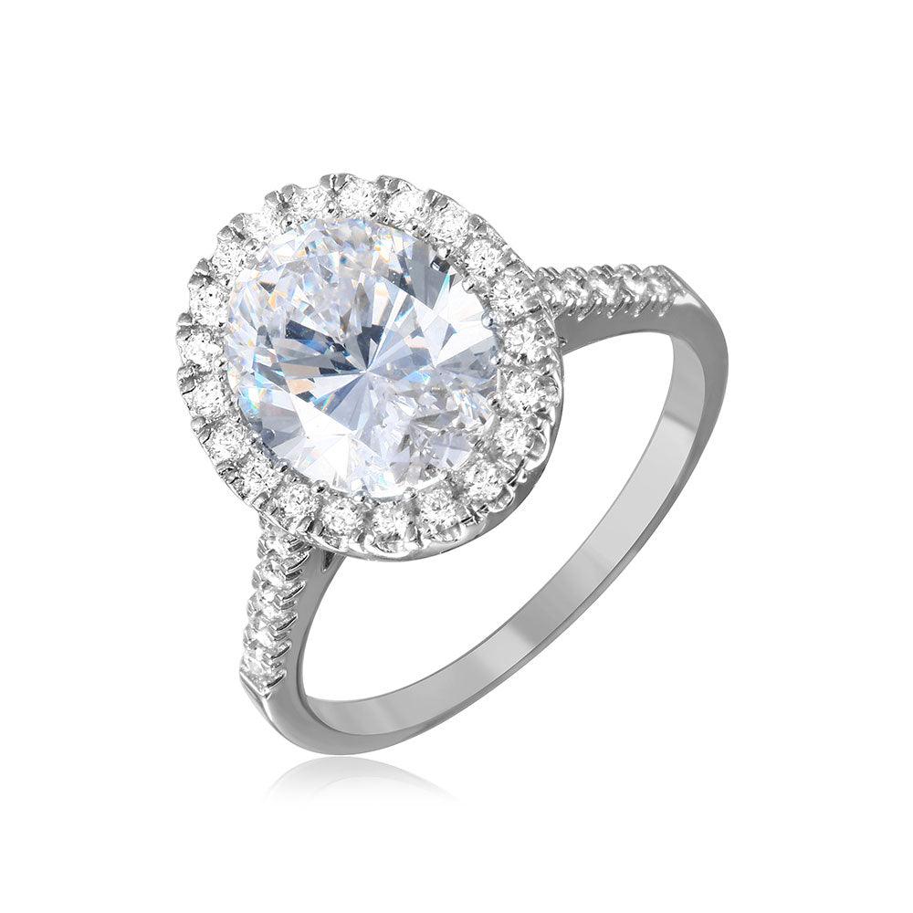 Rhodium Plated Sterling Silver 925 Clear Oval Halo Ring CZ Band Sizes 5-9
