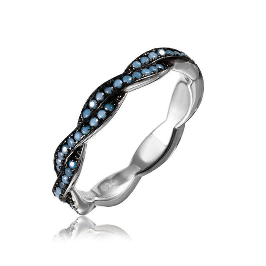 Rhodium Plated Sterling Silver 925 Rope Band Simulated Turquoise Ring Sizes 5-9