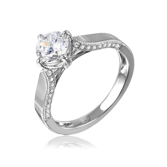 Rhodium Plated Sterling Silver 925 Clear CZ Engagement Ring Band Sizes 5-9